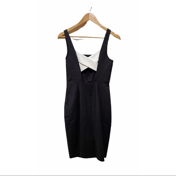 1. STATE Black Bodycon Sleeveless White Criss Cross Back Midi Dress - Picture 6 of 12